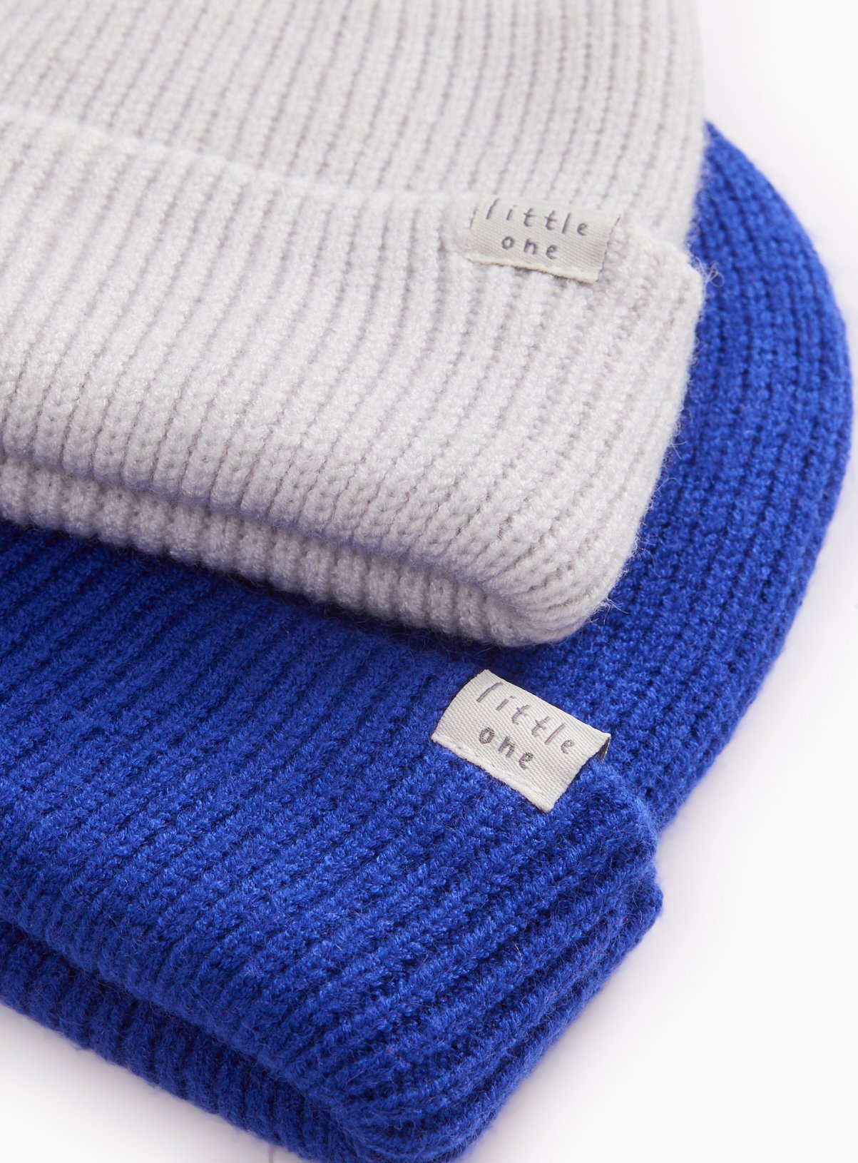 White & Blue Ribbed Beanie Hats 2-Pack Up to 3 mths - Image 2 thumbnail